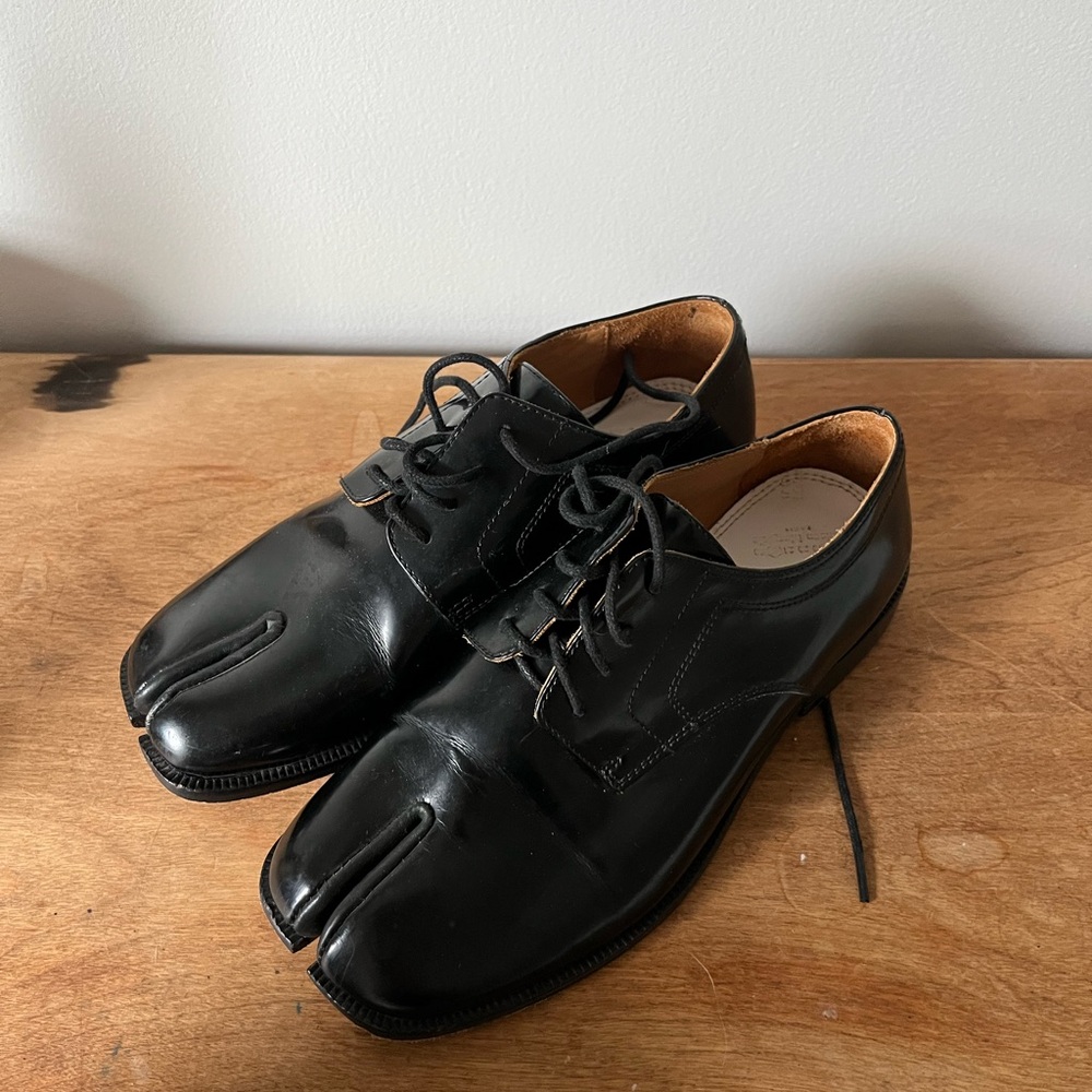 Black Leather Maison Margiela Tabi Derbies